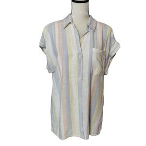 Harper Heritage Women's Sz L Pastel Striped Linen Blend Button Front Shirt